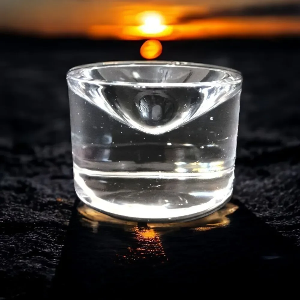 Heavy Clear Glass Crystal Paperweight Concave Hand Blown Handmade Round Vintage.